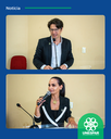 O vice-reitor Carlos Molena e a diretora do campus de Campo Mourão discursam no evento de lançamento do primeiro curso de doutorado da Unespar