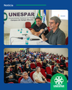 Professor Marcelo Magalhães profere aula magna observado pelo coordenador local do ProfHistória Federico Cavanna diante da plateia
