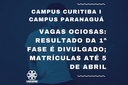 Vagas Ociosas: resultado da 1ª fase dos campi Curitiba I e Paranaguá divulgado; matrículas até 5 de abril